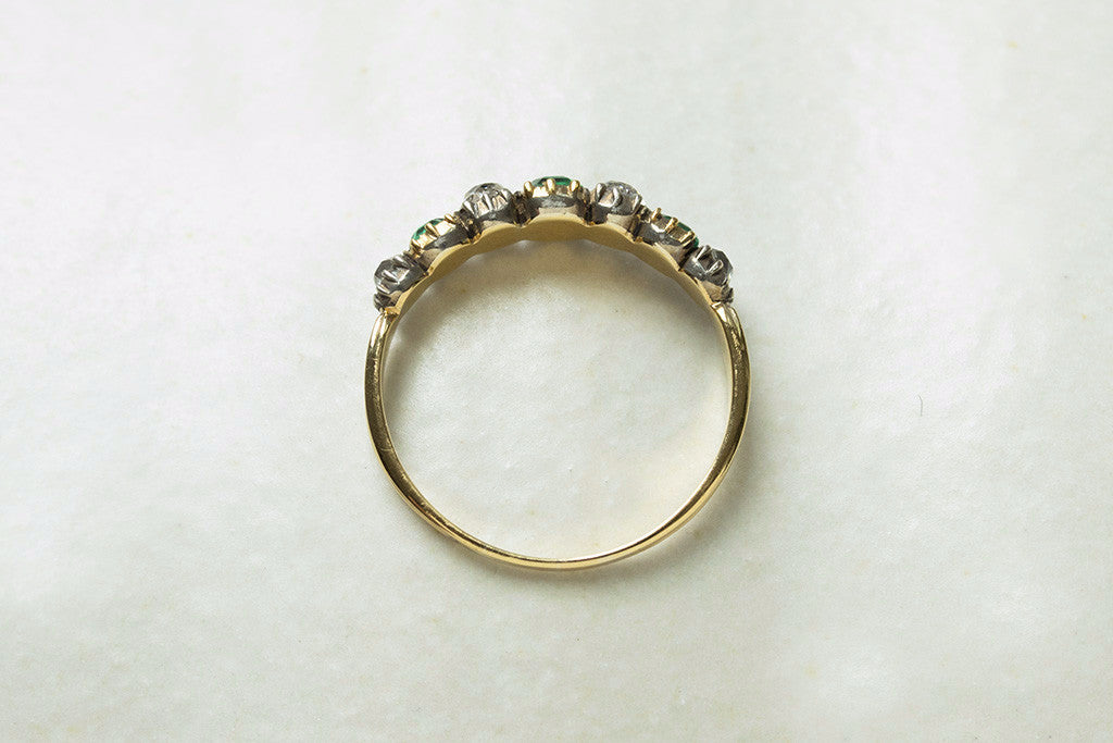 Georgian Diamond and Emerald Half Hoop Ring