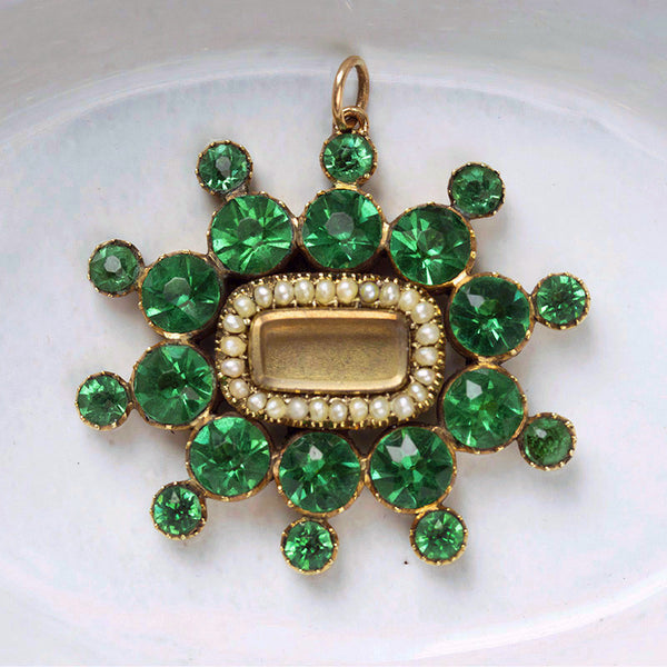 Georgian Emerald Paste and Pearl Pendant