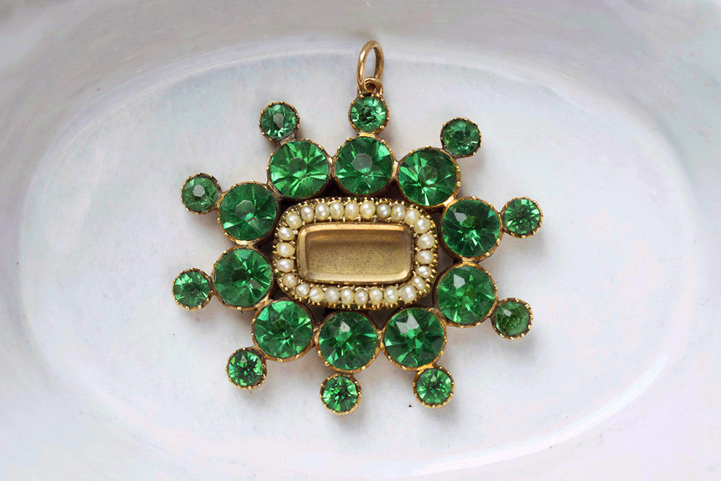 Georgian Emerald Paste and Pearl Pendant