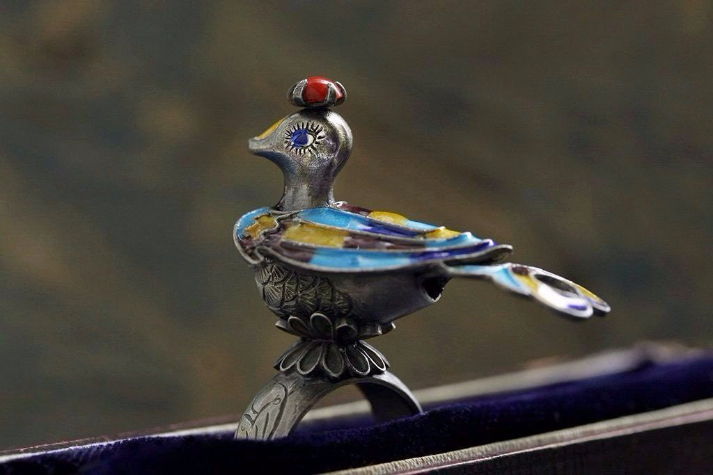 Silver Enamel Peacock Ring