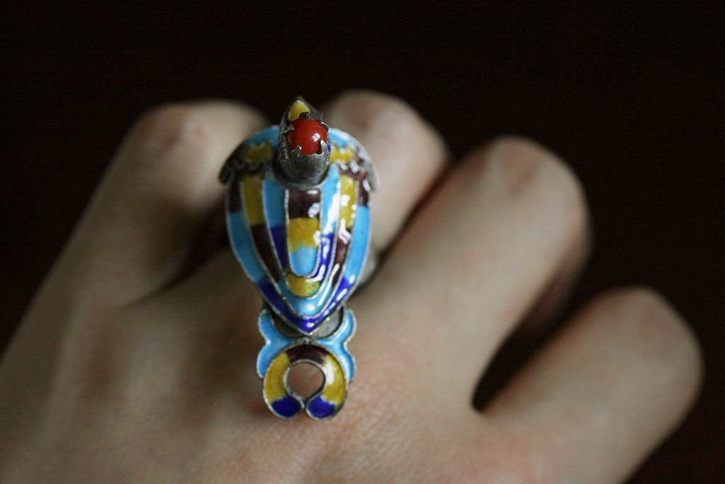 Silver Enamel Peacock Ring