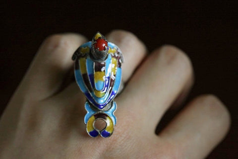 Silver Enamel Peacock Ring
