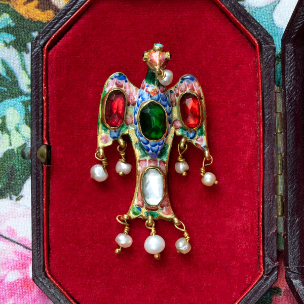 19th Century Enamel Gold Bird Pendant