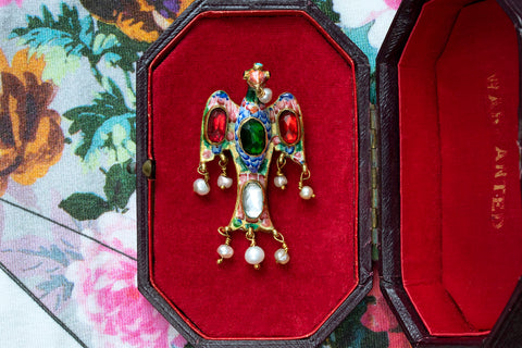 19th Century Enamel Gold Bird Pendant
