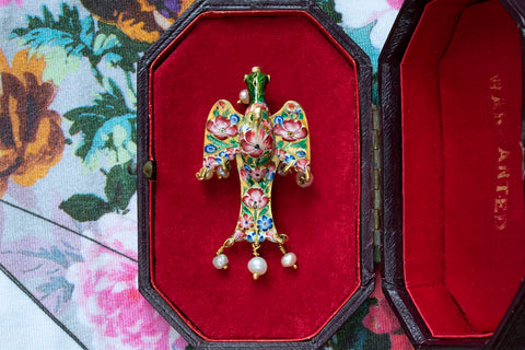 19th Century Enamel Gold Bird Pendant