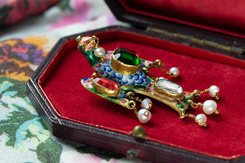 19th Century Enamel Gold Bird Pendant