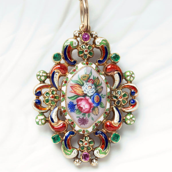 19th Century French Floral Enamel Vinaigrette