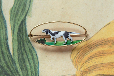 Enamel & Gold Dog Brooch