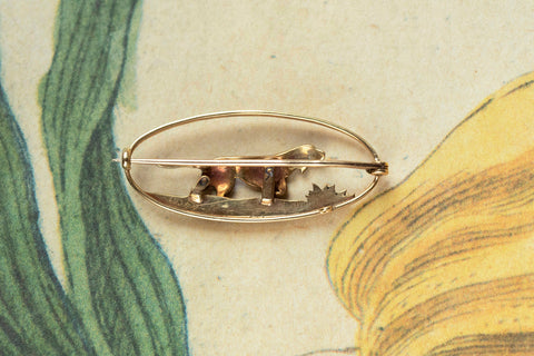 Enamel & Gold Dog Brooch