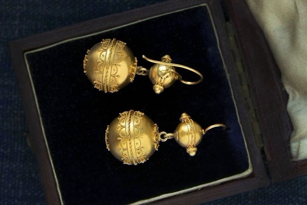 Victorian Etruscan Revival Gold Ball Earrings