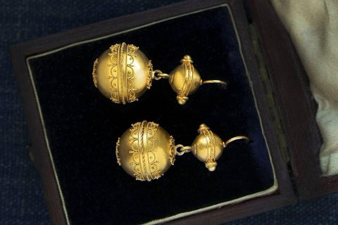 Victorian Etruscan Revival Gold Ball Earrings
