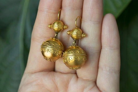 Victorian Etruscan Revival Gold Ball Earrings