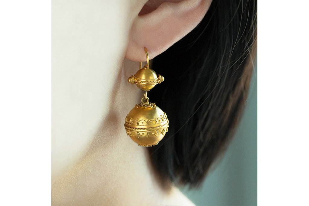 Victorian Etruscan Revival Gold Earrings