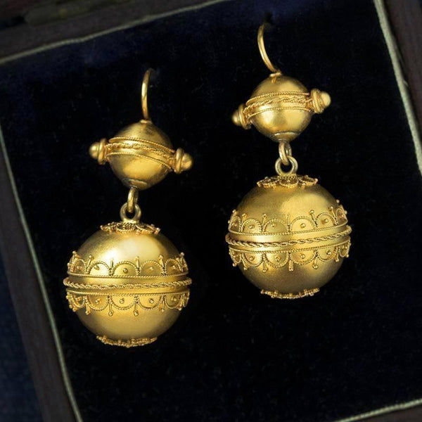 Victorian Etruscan Revival Gold Ball Earrings