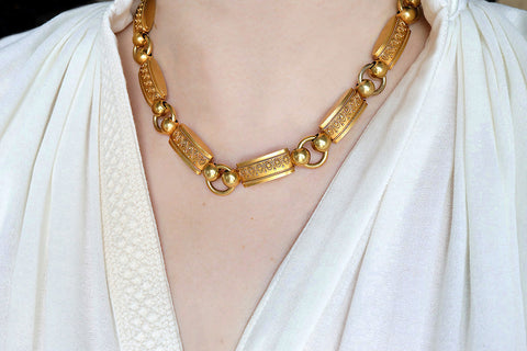 Victorian Etruscan Revival Gold Collar Necklace