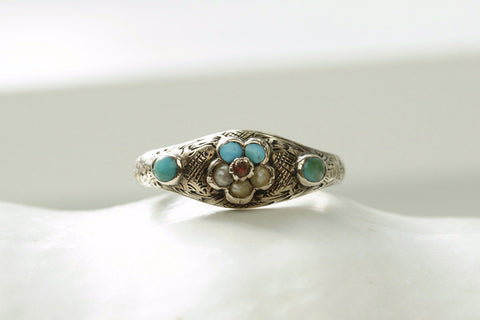 Turquoise and Pearl Forget Me Not Ring