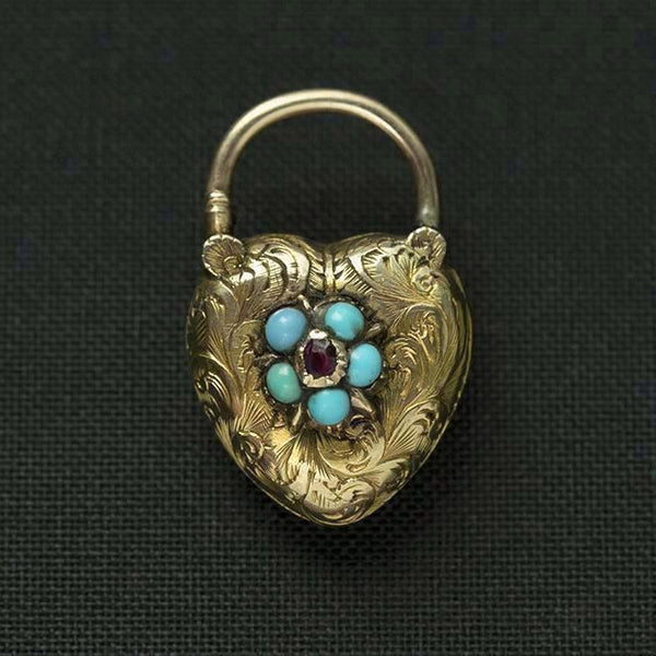 Early Victorian Forget Me Not Heart Padlock