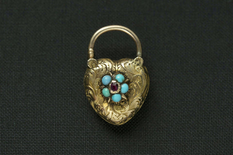 Early Victorian Forget Me Not Heart Padlock