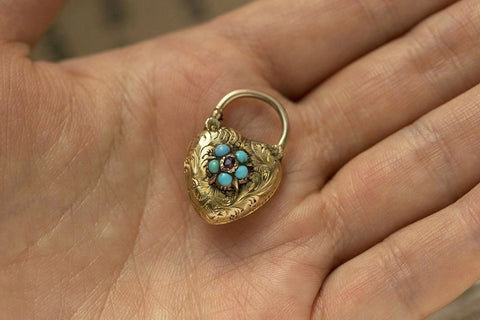 Early Victorian Forget Me Not Heart Padlock