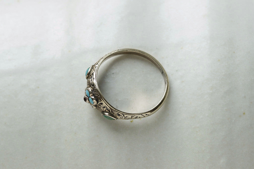 Turquoise and Pearl Forget Me Not Ring