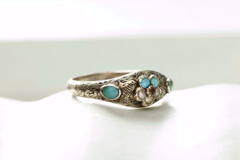 Turquoise and Pearl Forget Me Not Ring