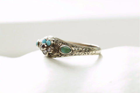 Turquoise and Pearl Forget Me Not Ring