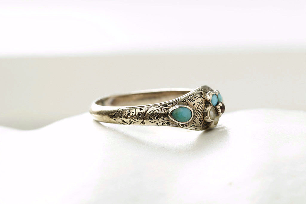 Turquoise and Pearl Forget Me Not Ring