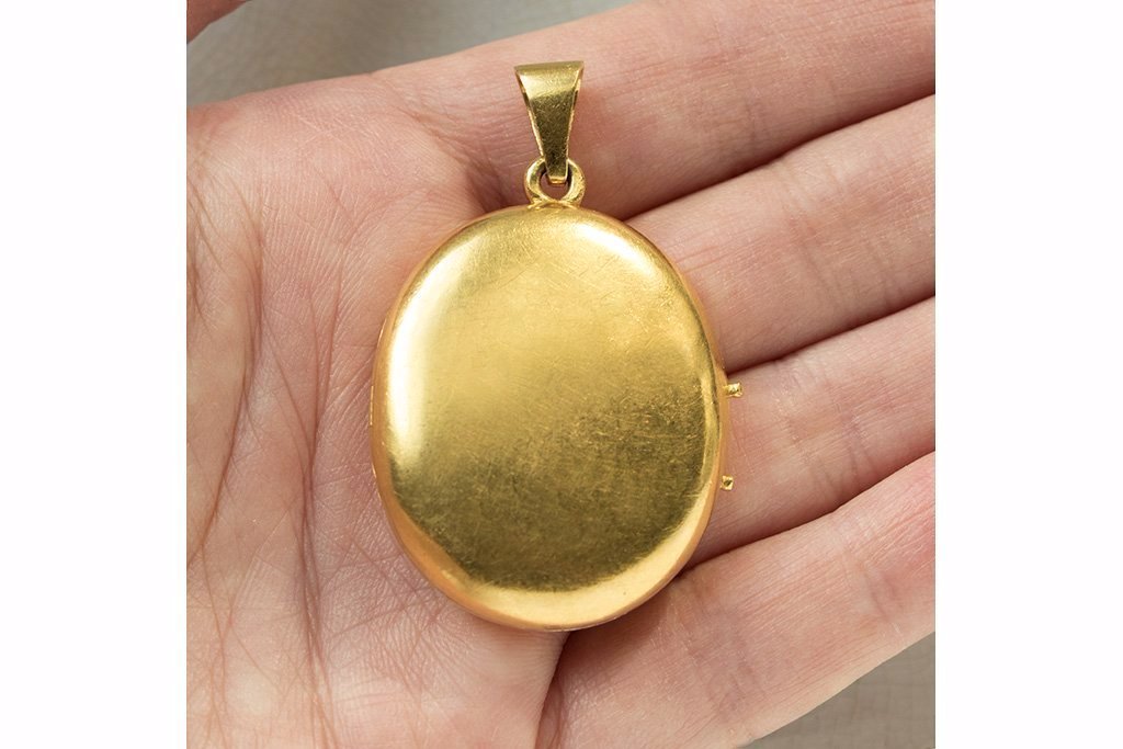 Antique French Diamond Pearl Black Enamel Locket