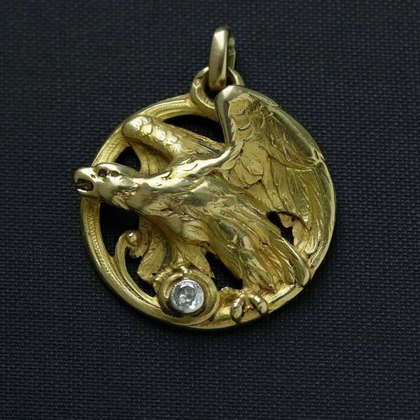 French Art Nouveau Eagle Diamond Pendant