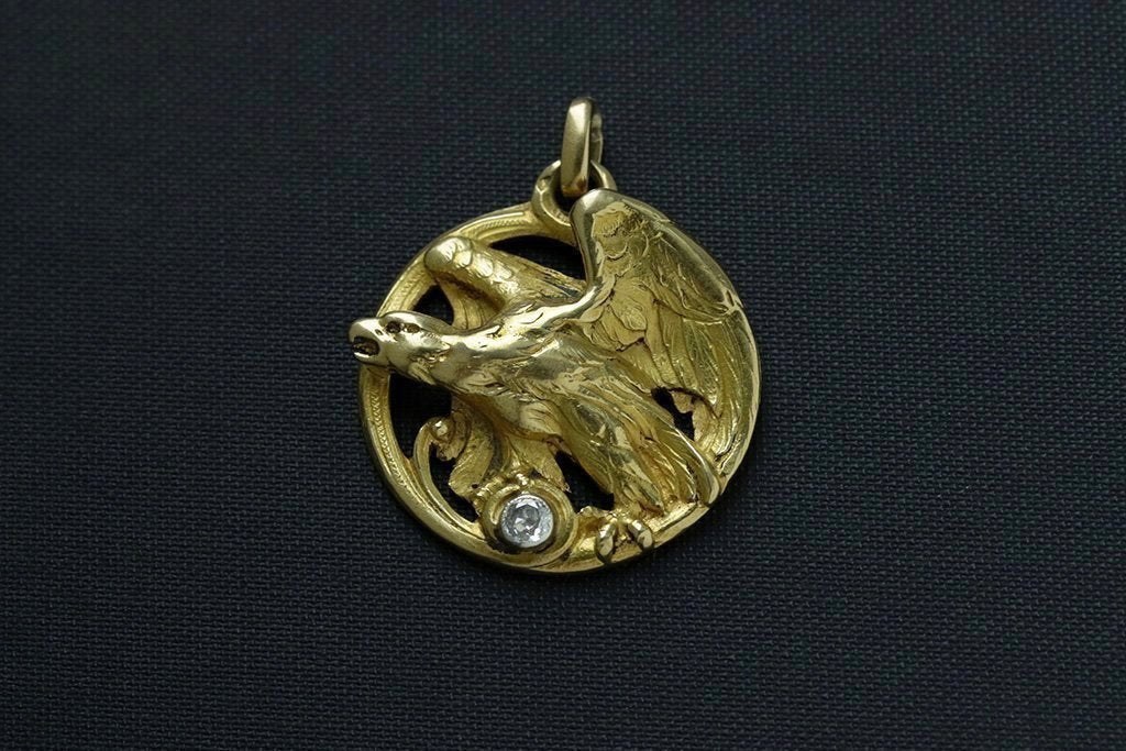 French Art Nouveau Eagle Diamond Pendant