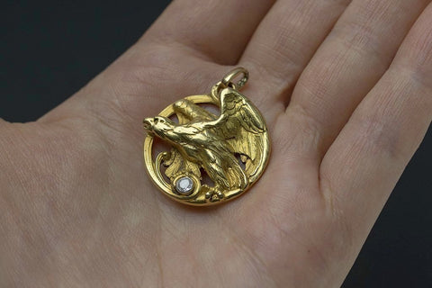 French Art Nouveau Eagle Diamond Pendant