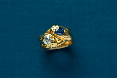 Antique French Diamond Sapphire Snake Ring