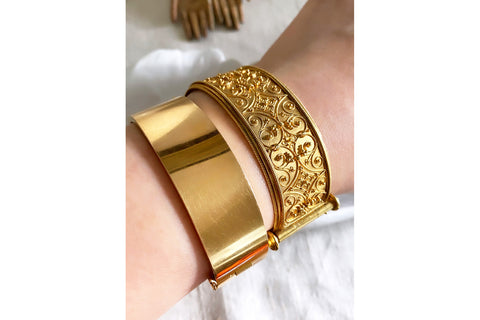 Antique French 18k Gold Bangle and Archaeological Revival Gold Bangle