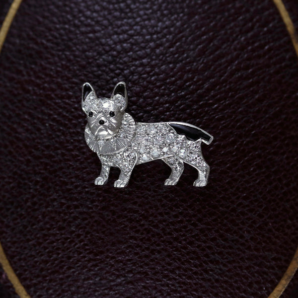 Diamond & Onyx French Bulldog Pin