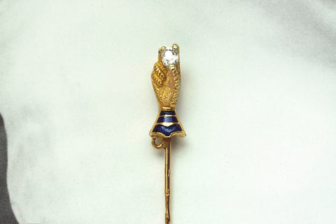 19th Century French Hand Stick Pin with Diamond