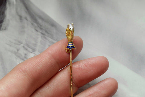 19th Century French Hand Stick Pin with Diamond