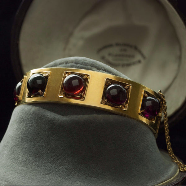 Victorian Garnet Cabochon Gold Bangle