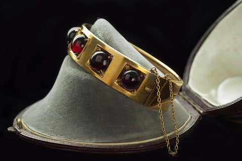 Victorian Garnet Cabochon Gold Bangle