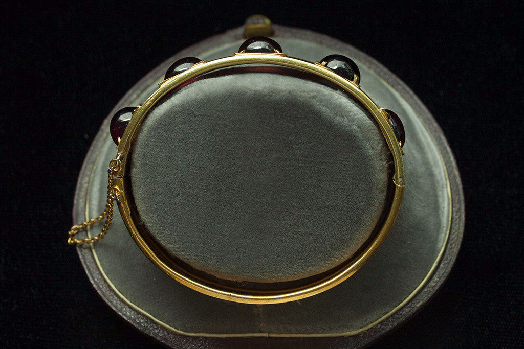 Victorian Garnet Cabochon Gold Bangle