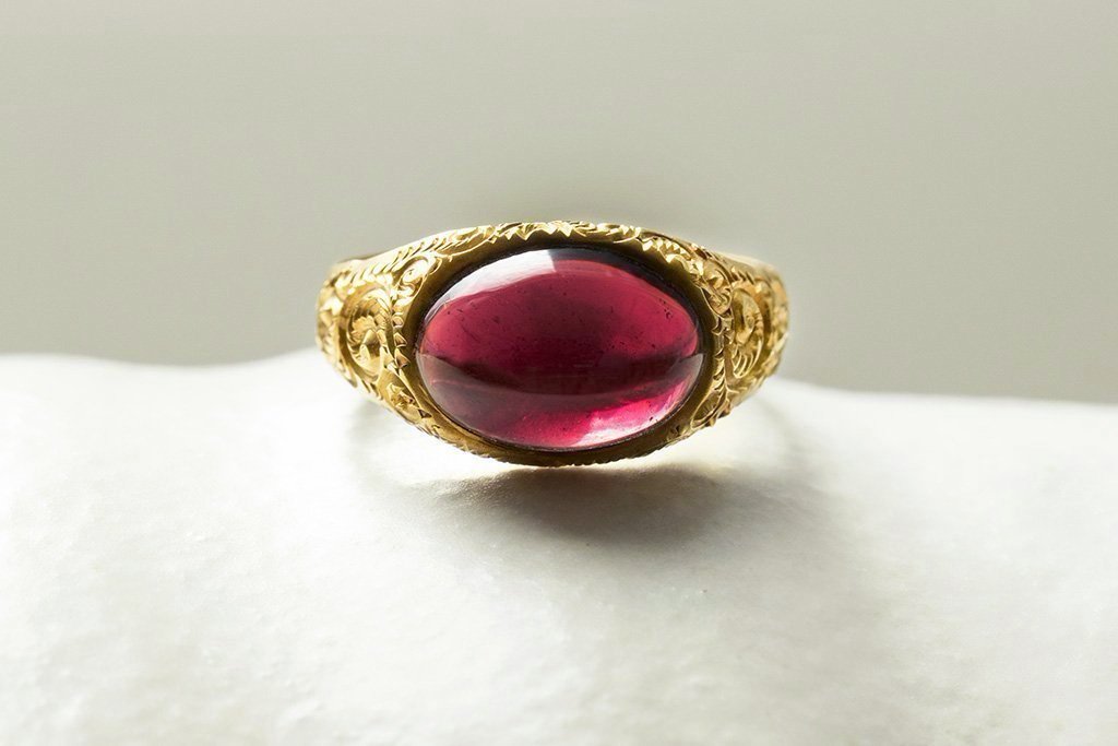 Victorian Open Back Garnet Cabochon Ring