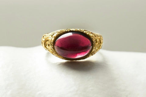 Victorian Open Back Garnet Cabochon Ring