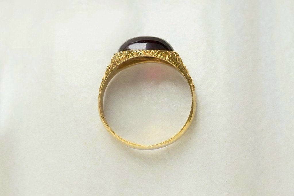 Victorian Open Back Garnet Cabochon Ring