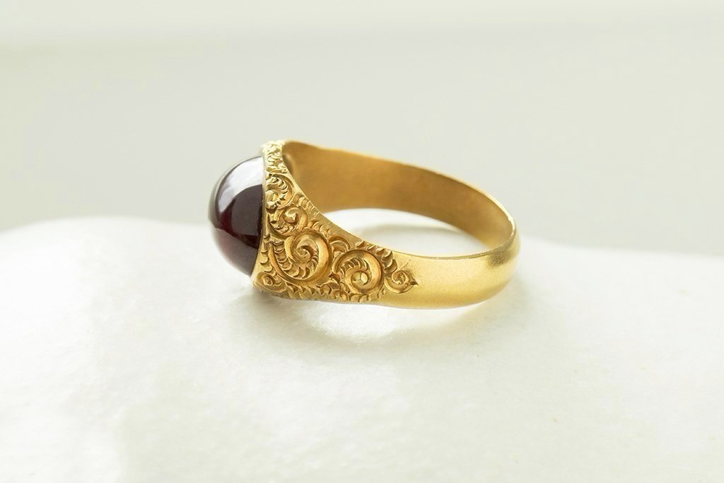 Victorian Open Back Garnet Cabochon Ring