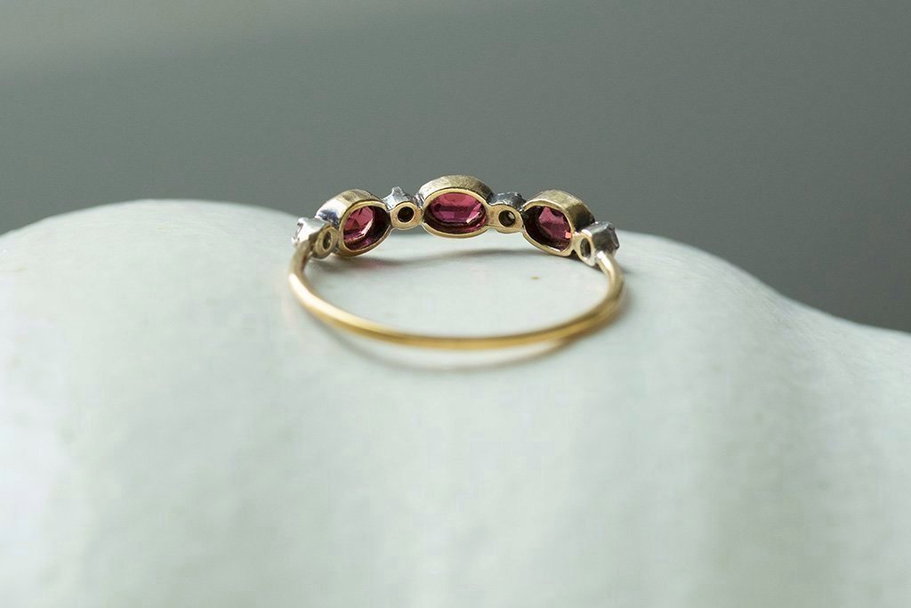 Early Victorian Garnet Diamond Half Hoop Ring