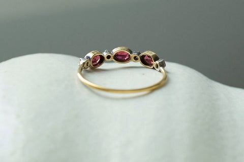 Early Victorian Garnet Diamond Half Hoop Ring
