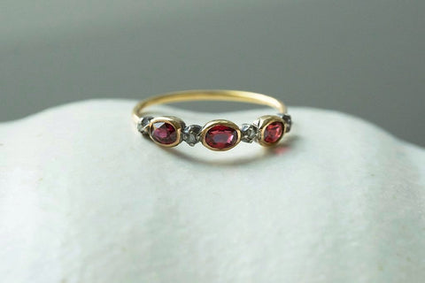 Early Victorian Garnet Diamond Half Hoop Ring