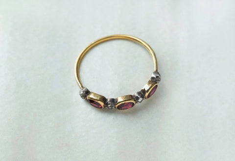 Early Victorian Garnet Diamond Half Hoop Ring