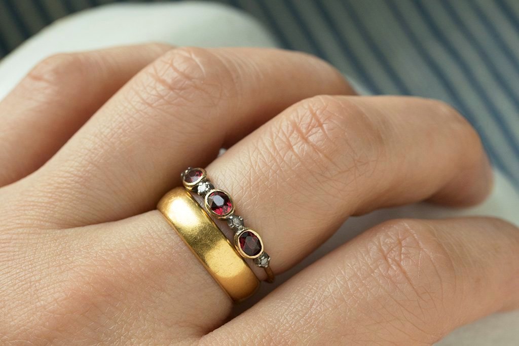 Early Victorian Garnet Diamond Half Hoop Ring