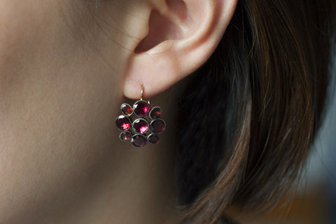 Early Victorian Garnet Flower Earrings