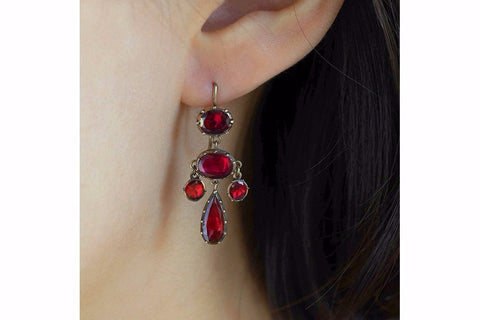 Georgian Garnet Petite Girandole Earrings